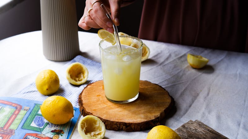 Fresh squeezed lemonade in a tall glass